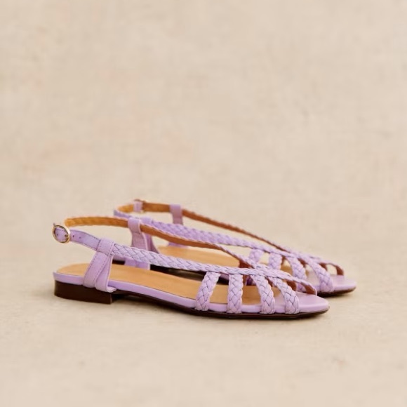 SEZANE Lilac Lavender Purple Braided Leather Open Toe Natacha Low Sandals 39 - Picture 17 of 17